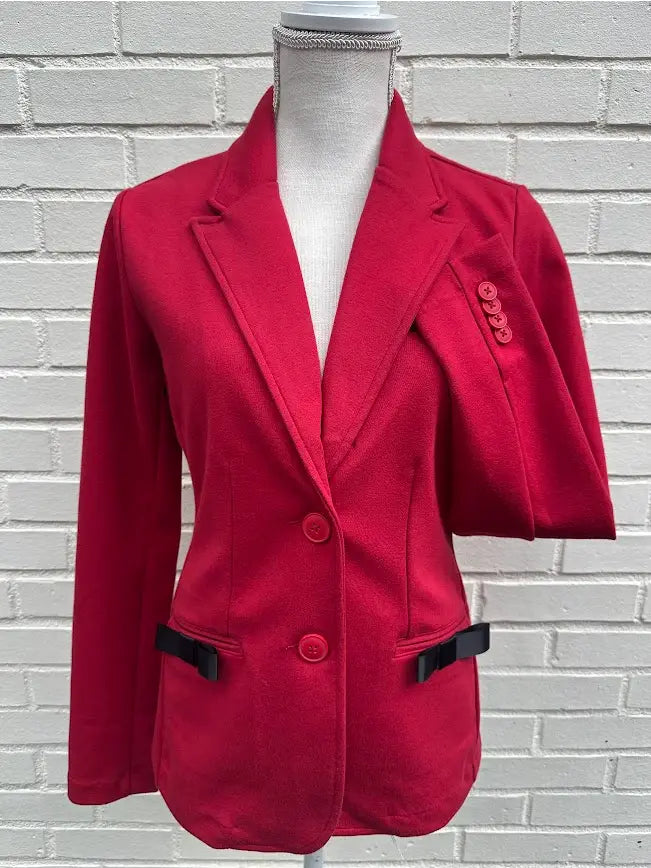 Pearly Vine Naomi Bow Blazer Red with Black Bow