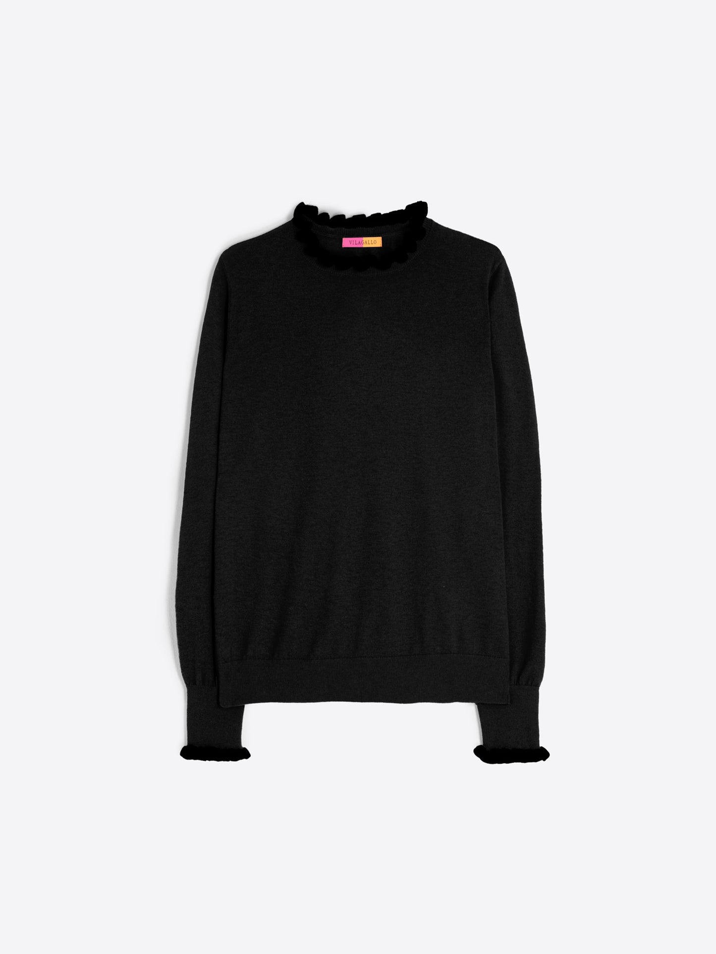 Vilagallo Ruffle Neck Sweater-Black