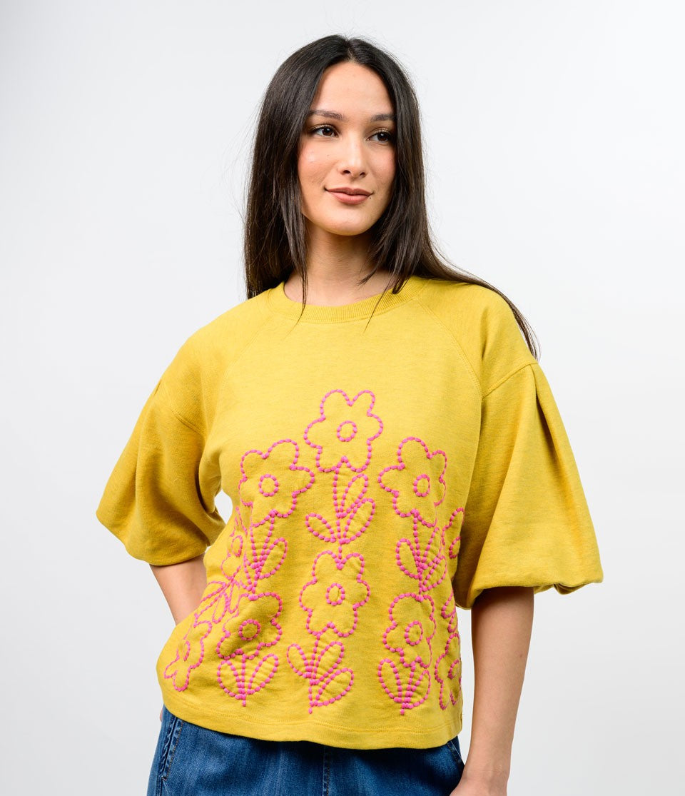 Ivy Jane French Terry Embroidered Crewneck-Gold