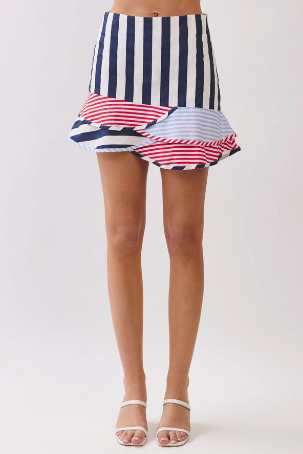 TCEC Bold Striped Ruffle Mini Skirt