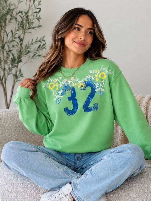 Free People Palm Springs Turtleneck Graphic Pullover-Green Combo
