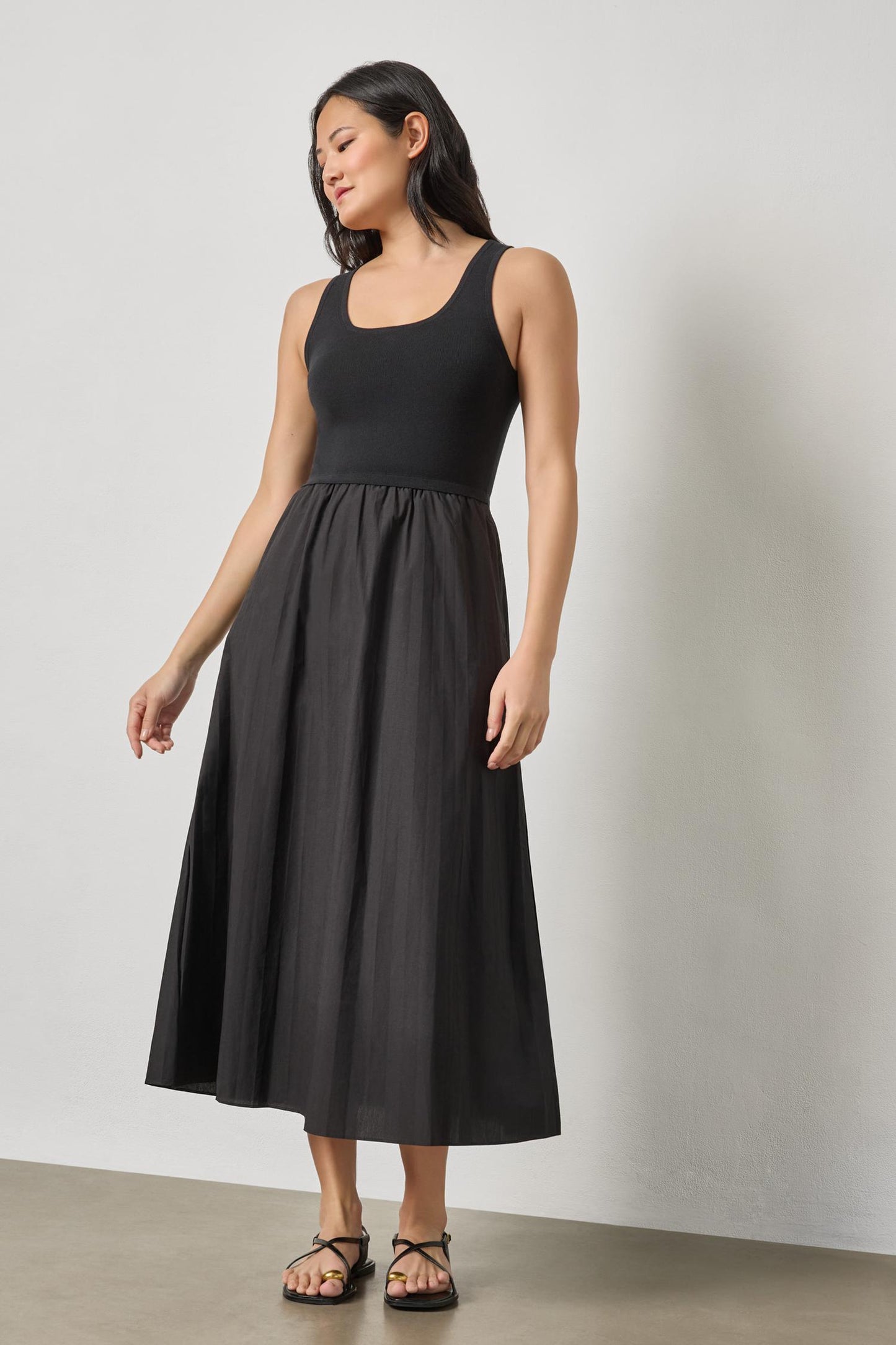 Lilla P Mixed Media Scoop Neck Dress-Black