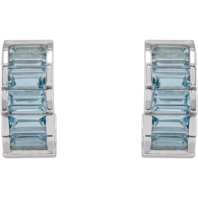 14K White Gold Natural Aquamarine Huggie Earrings