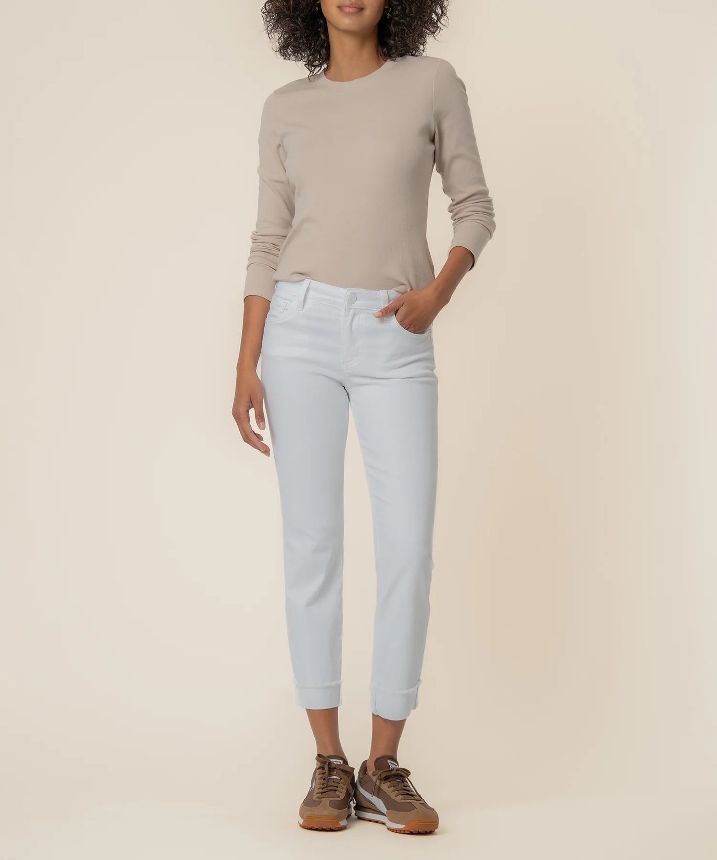 Kut From The Kloth Amy Crop Straight Leg Roll Up-Optic White