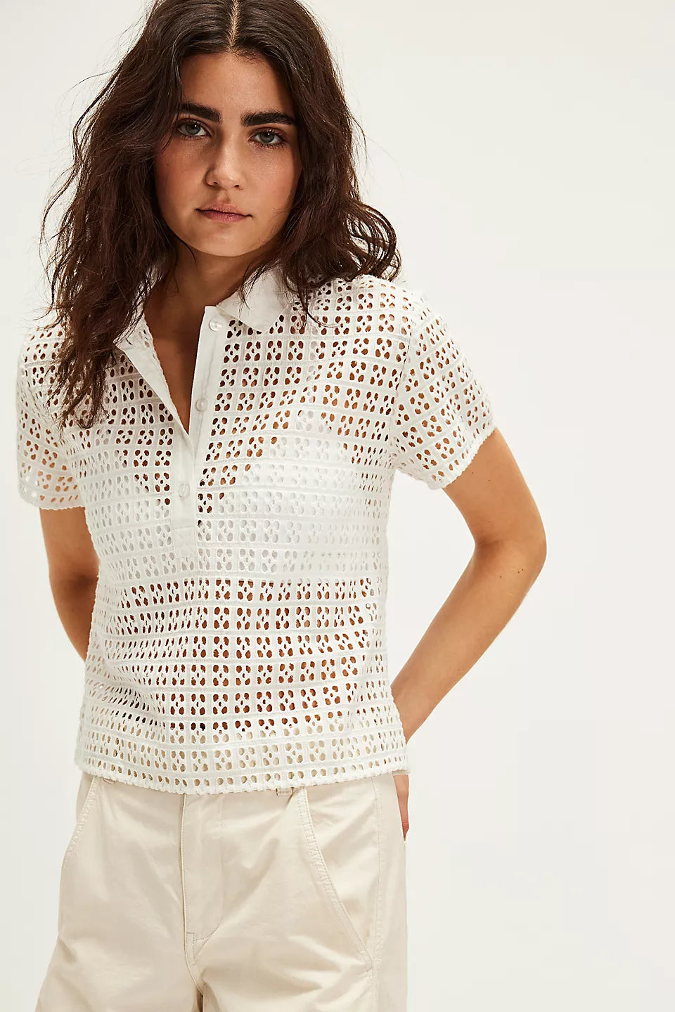 Free People Anna Eyelet Top-Clean Ivory