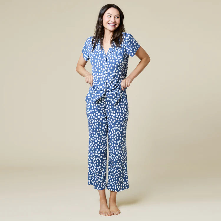 Softies Aria Slim Notch Collar Capri PJ Set-Indigo Dot