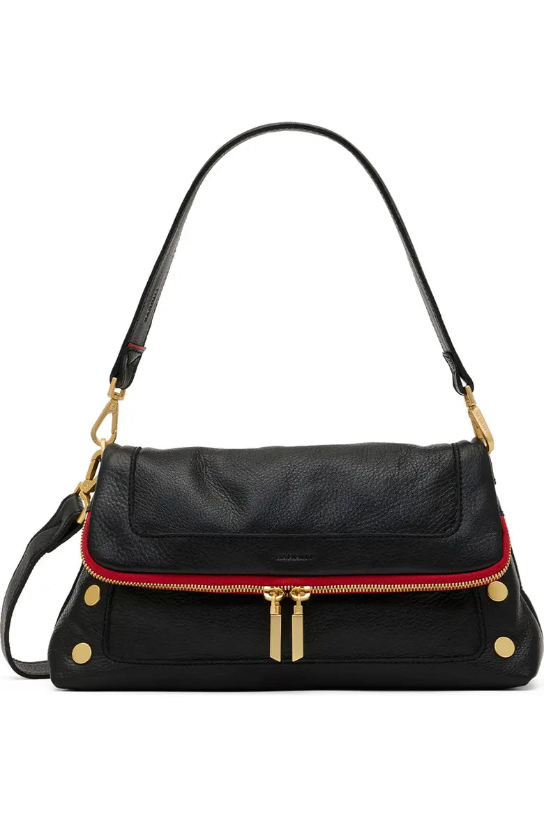 Hammitt Beverly Med-Black Brushed Gold Red Zip