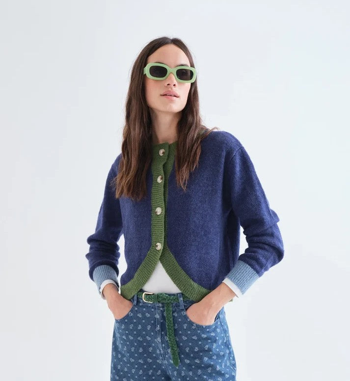 Compania Fantastica Two-Tone Blue & Green Knit Cardigan