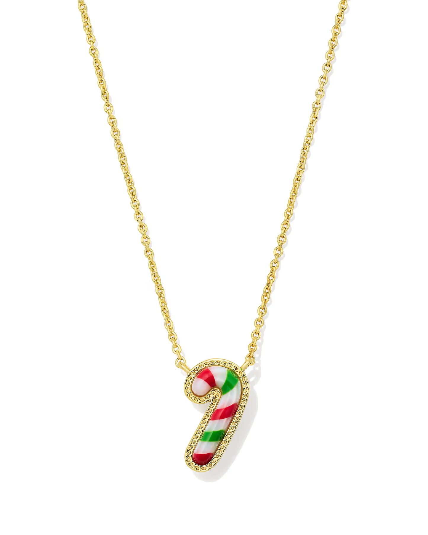 Kendra Scott Candy Cane Pendant Necklace-Gold/Red Green Mix