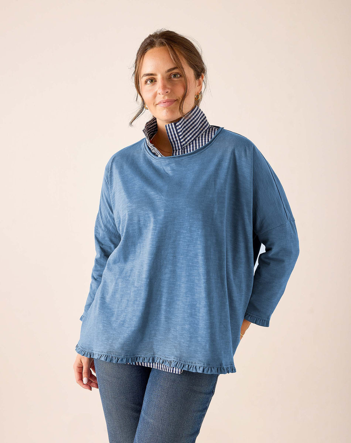 Mersea Catalina Ruffle Tee-Steel Blue