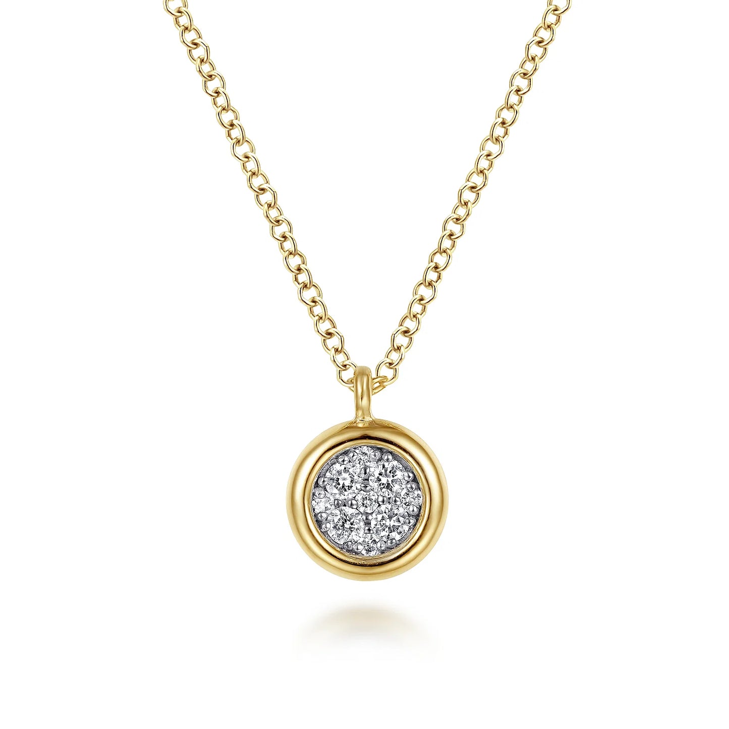 Gabriel 14K Yellow-White Gold Round Pave Diamond Cluster Pendant Necklace with Bezel Frame