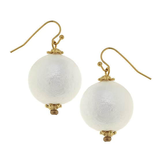 Susan Shaw Gold Balls and Cotton Pearl Drop Earrings