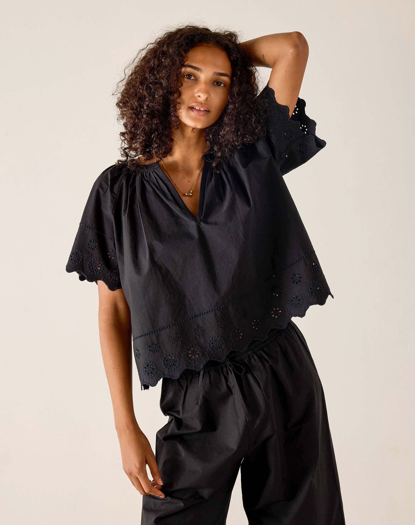Mersea Daisy Eyelet Top-Black