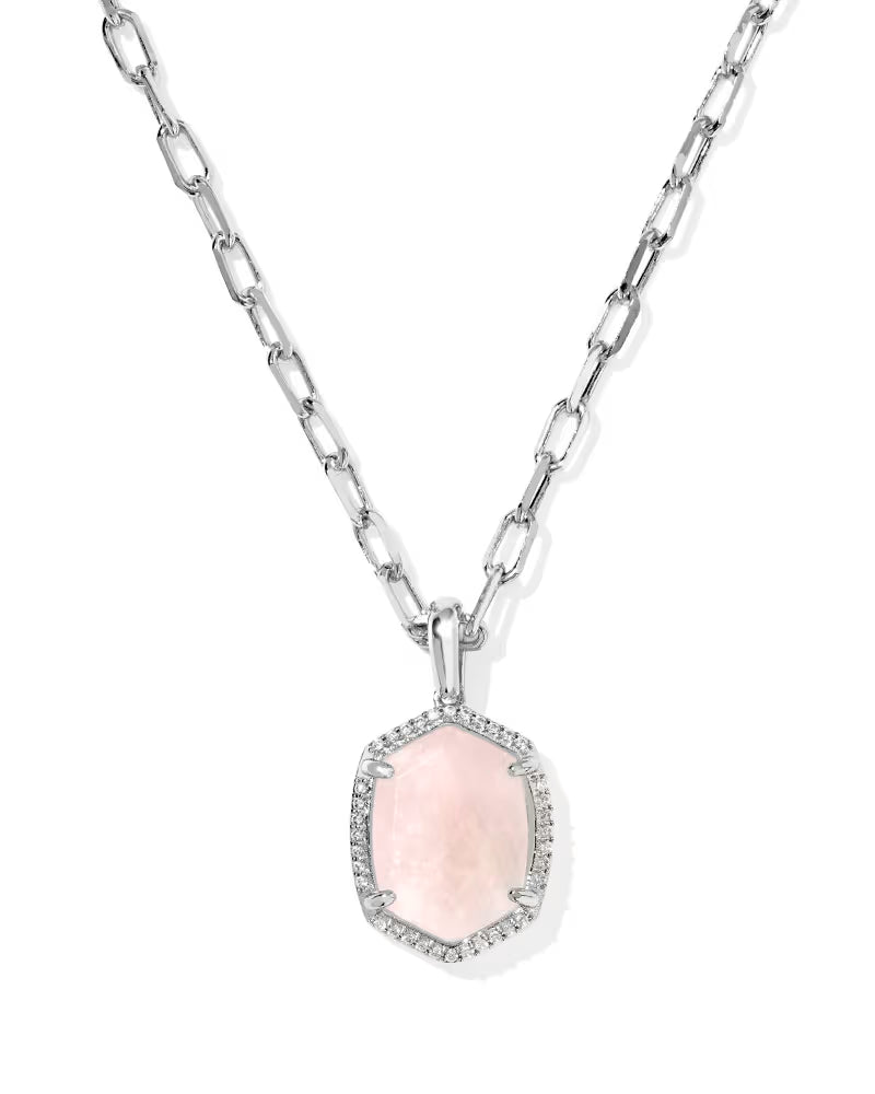 Kendra Scott Daphne Pave Frame Pendant Necklace-Rose Quartz