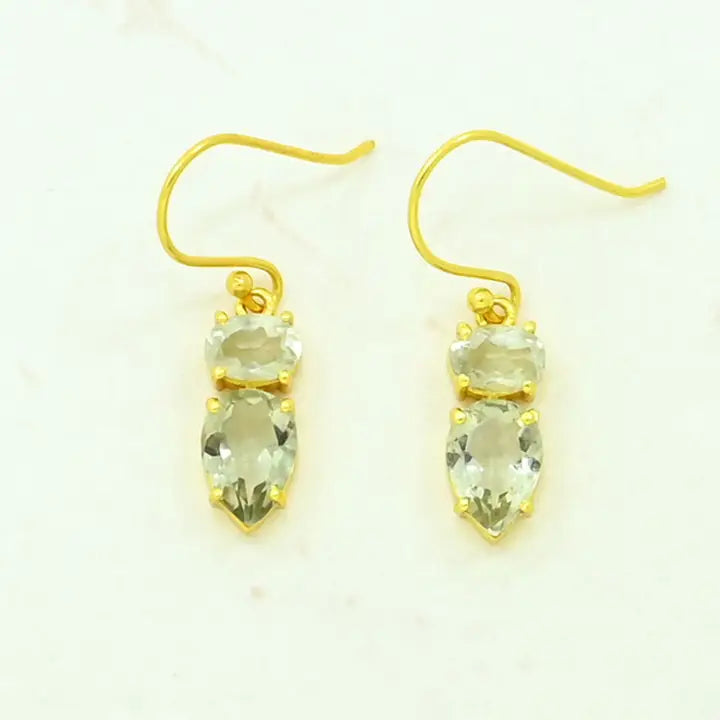 Ella Earrings-Gold/Silver/Natural Green Amethyst