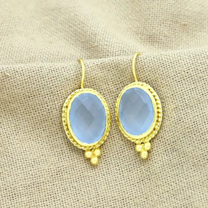 Ellie Earrings-Gold/Light Aquamarine Chalcedony