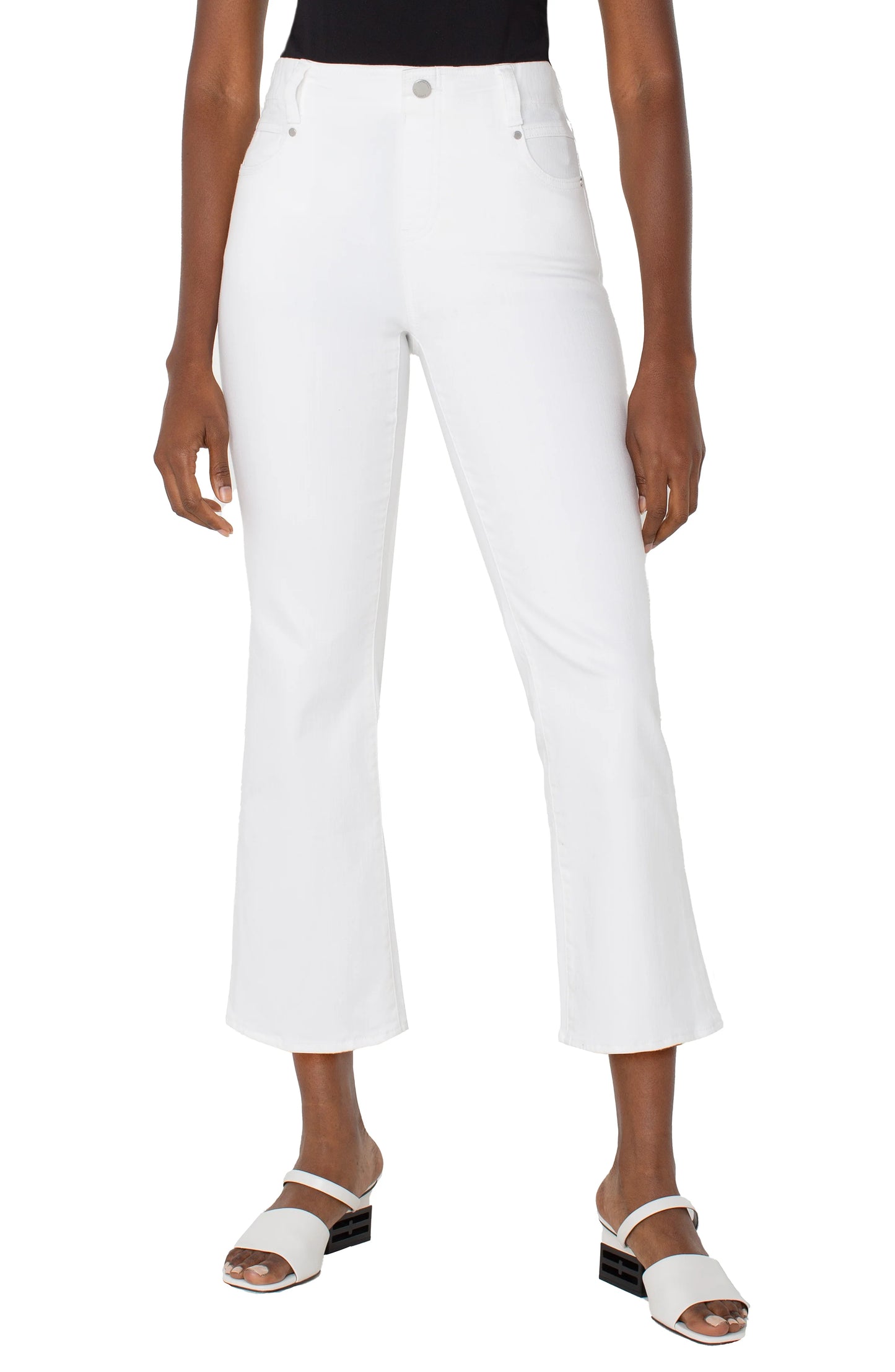 Liverpool Gia Glider Crop Flare w/Tulip Back-White