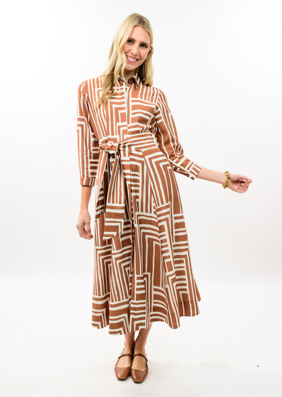 Uncle Frank Graphic Midi Shirt Dress-Caramel