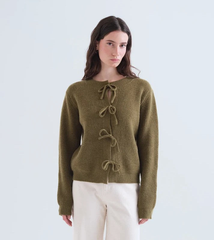 Compania Fantastica Knit Cardigan With Ties-Olive Green