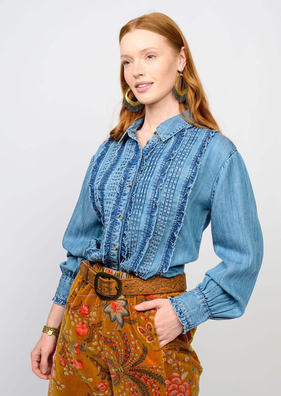 Ivy Jane Tuxedo Denim Shirt-Indigo