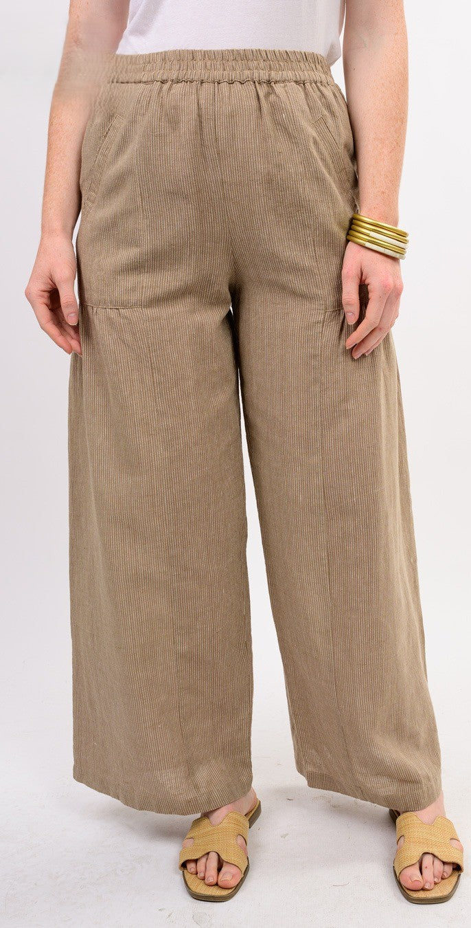 Ivy Jane Wide Leg Stripe Pants-Khaki