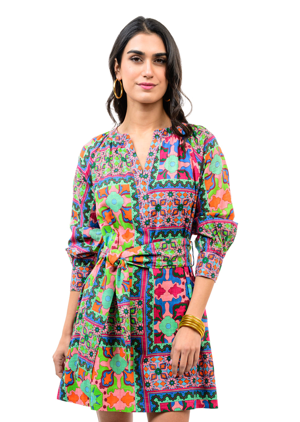 Ivy Jane Popover Patch Print Dress-Multi