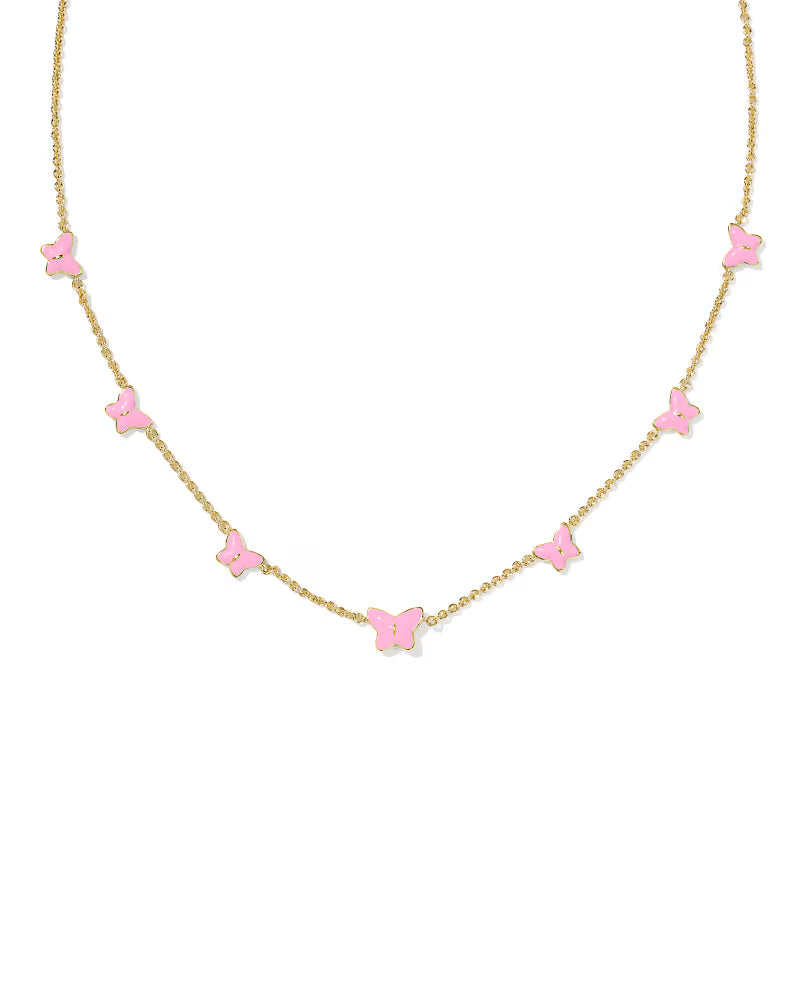 Kendra Scott Lillia Butterfly Strand Necklace-Gold/Pink Enamel