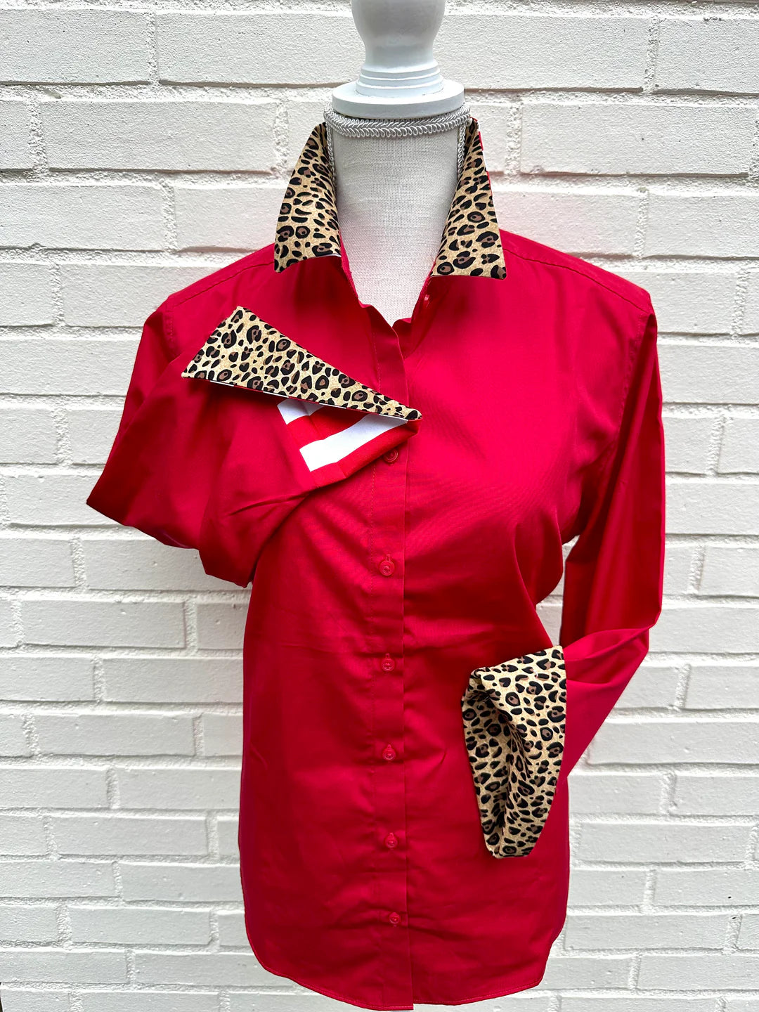Pearly Vine Elizabeth 3/4 Sleeve - Red With Cheetah & Stripe