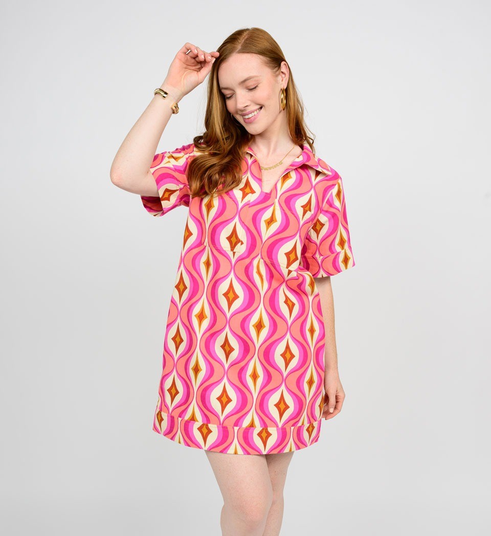 Uncle Frank Mod Popover Shirtdress-Pink