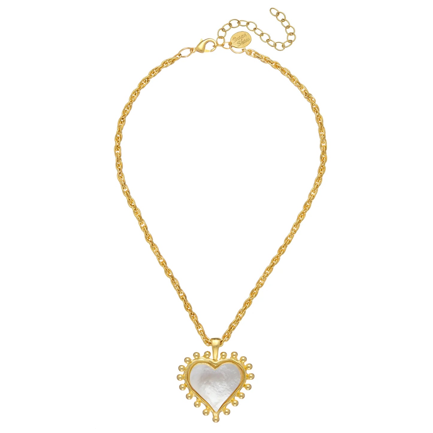 Susan Shaw Mother of Pearl Heart Necklace-Gold