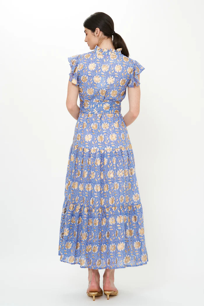 Oliphant Ruffle Collar Button Maxi Dress-Mughal Blue