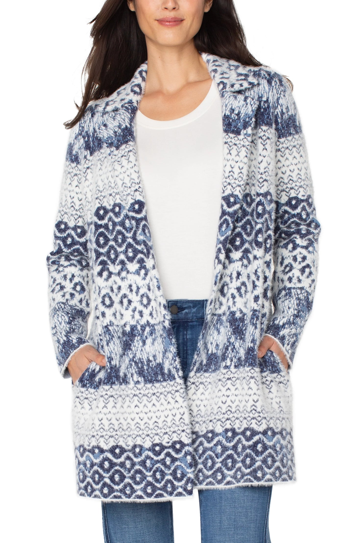 Liverpool Open Front Coatigan Sweater-Navy Shibori
