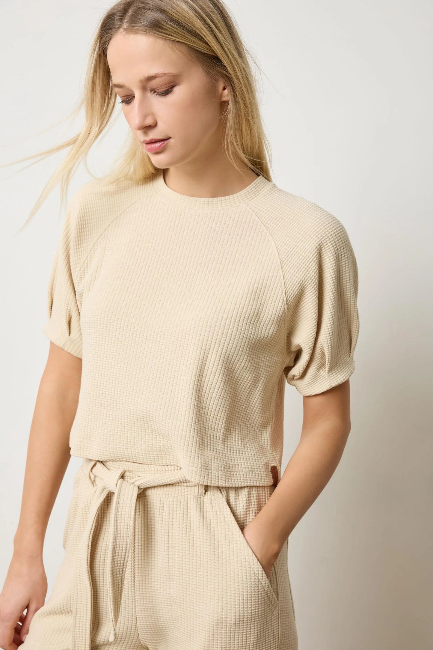 Lilla P Pleated Sleeve Top-Muslin