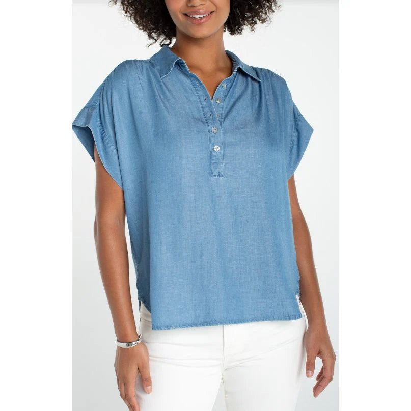 Liverpool Popover Shirt With Shirring-Sunlit Blue