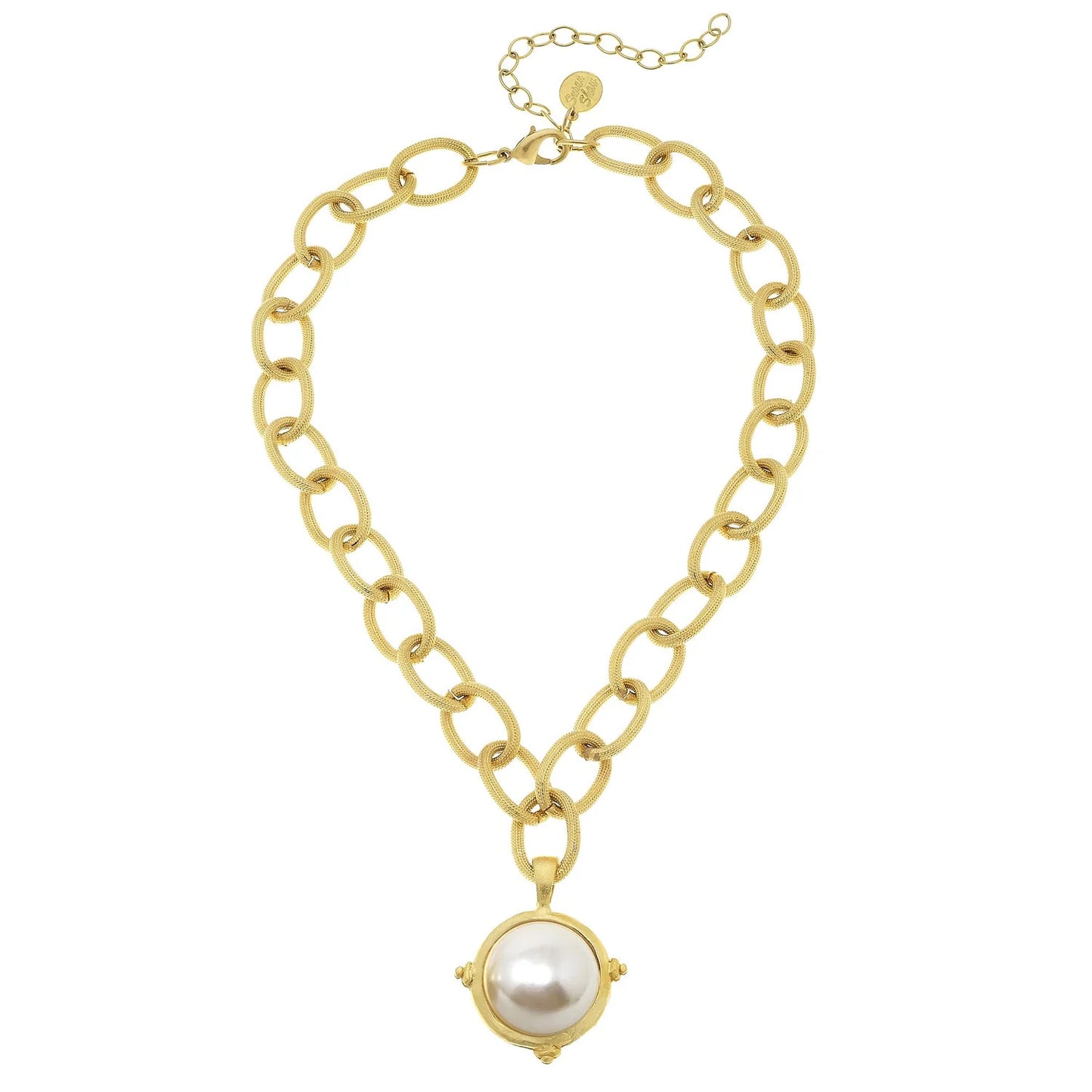 Susan Shaw Pearl Cab Chain Necklace-Gold