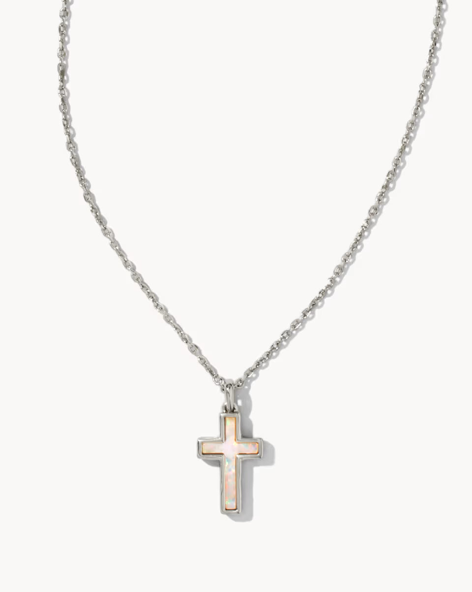 Kendra Scott Cross Pendant Necklace Gold/White Kyocera Opal