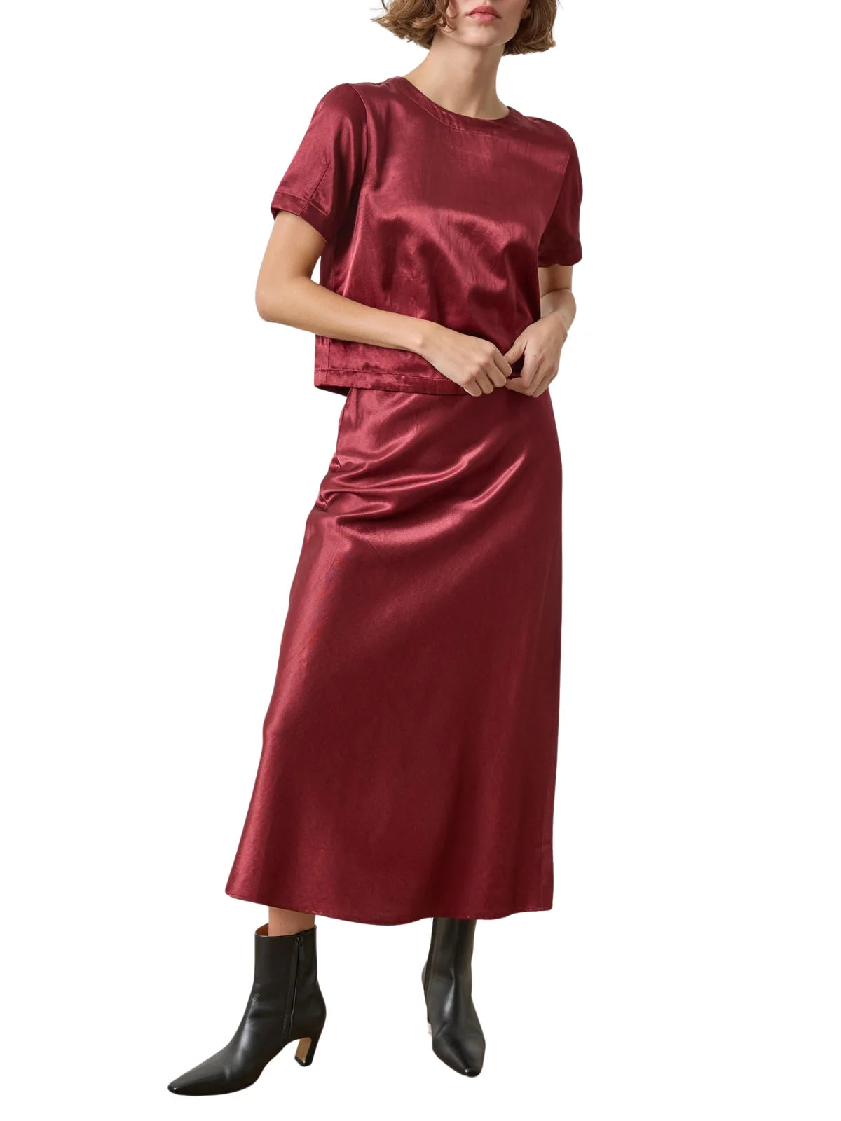Lilla P Slub Woven Bias Midi Skirt-Cabernet
