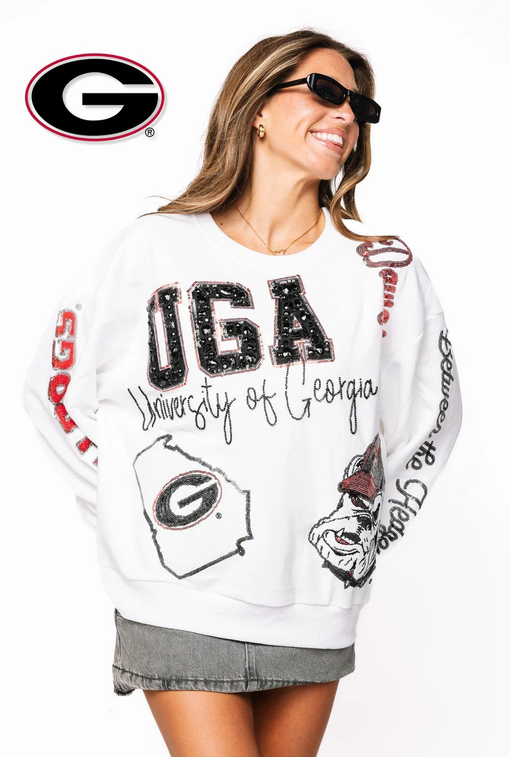 Queen of Sparkles Licensed UGA Big Icons Scattered All Over Sweatshirt