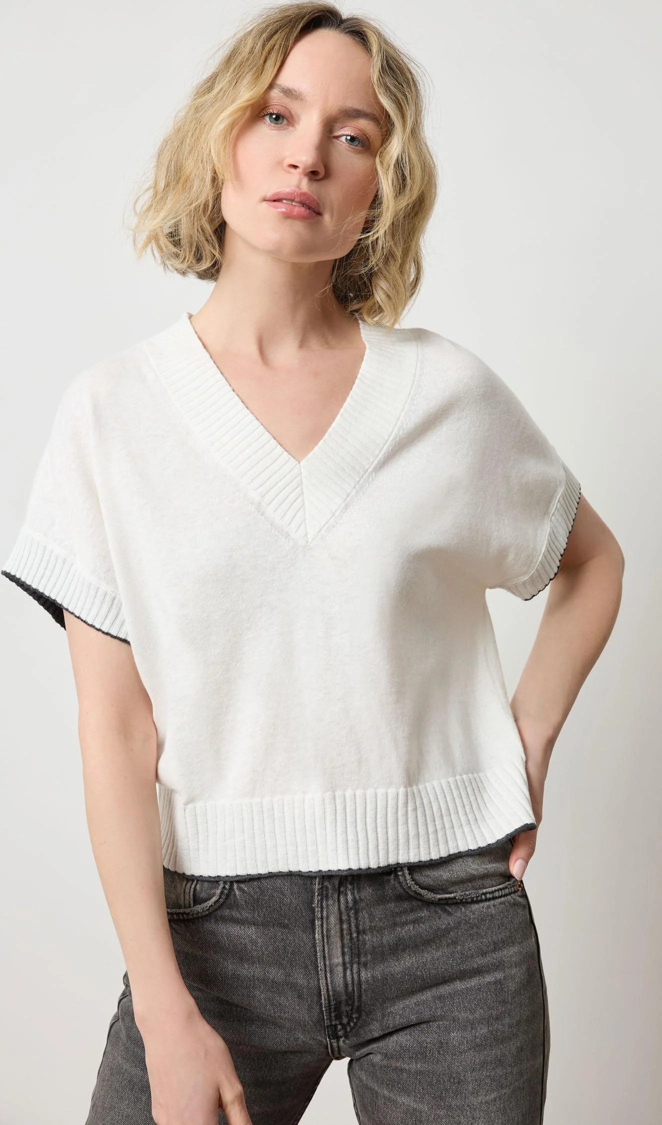 Lilla P V-Neck Pullover Sweater-Pearl