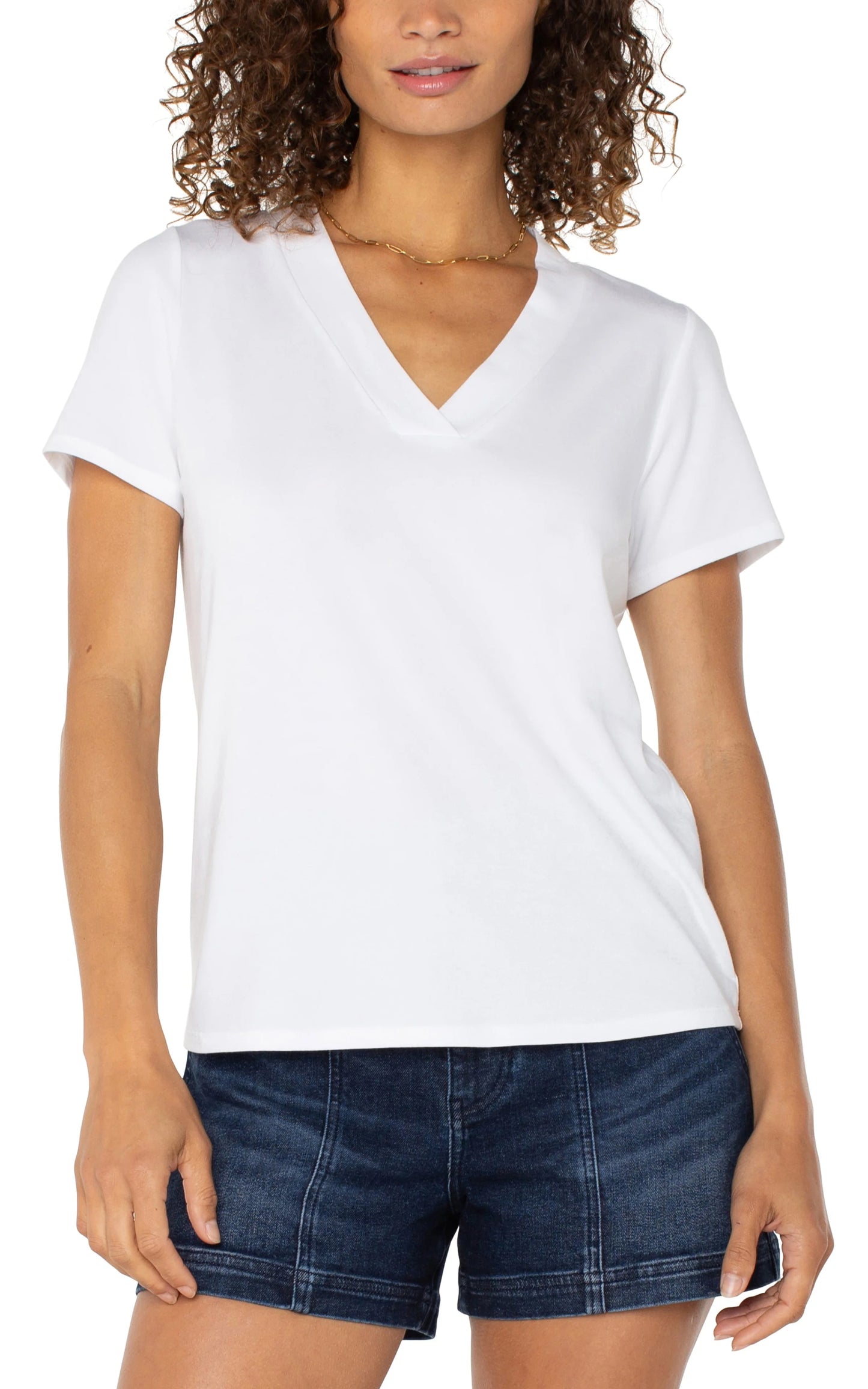 Liverpool V-Neck Knit Tee-White