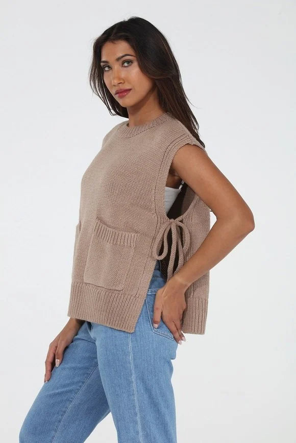 Rain & Rose Wren Knit Vest-Beige