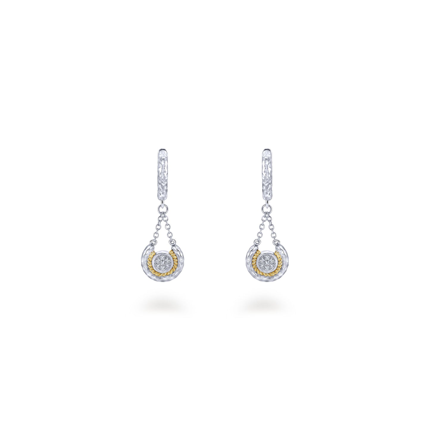 Sterling Silver, 18K Yellow Gold & Diamond Huggie Hoop Drops