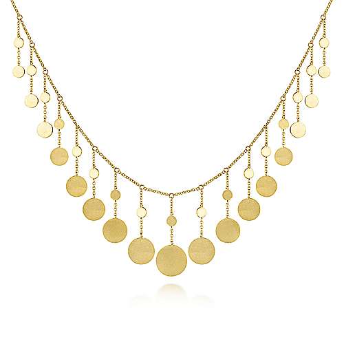 14K Yellow Gold Necklace with Round Shape Drops