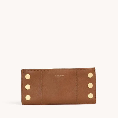 Hammitt 110 North Wallet-Mahogany Pebble/Brushed Gold/Red Zip
