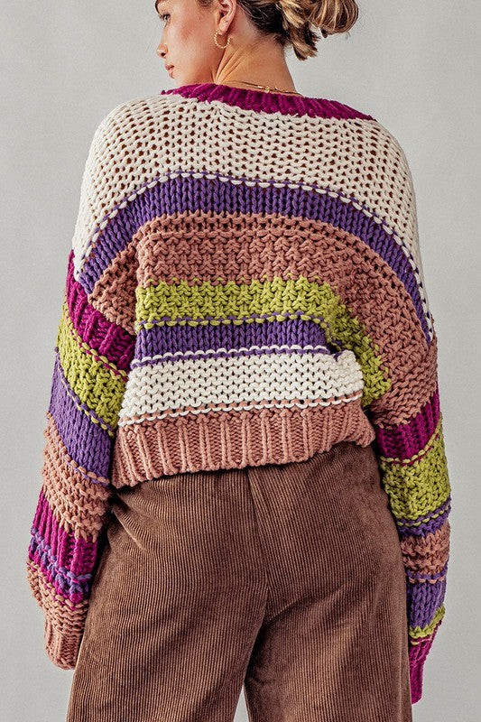 Rowan Chunky Sweater in Fuschia Stripe