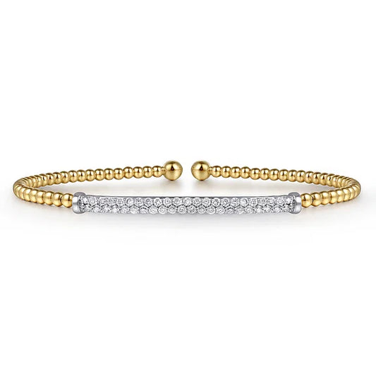 Gabriel 14K Yellow Gold Bujukan Bead and Cluster Diamond Bar Split Bangel