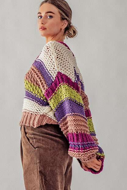 Rowan Chunky Sweater in Fuschia Stripe