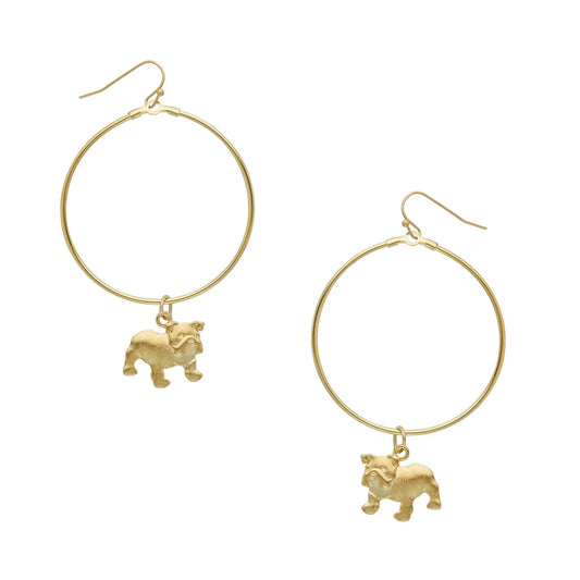 Susan Shaw Handcast Gold Bulldog Hoop Earring