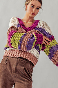Rowan Chunky Sweater in Fuschia Stripe