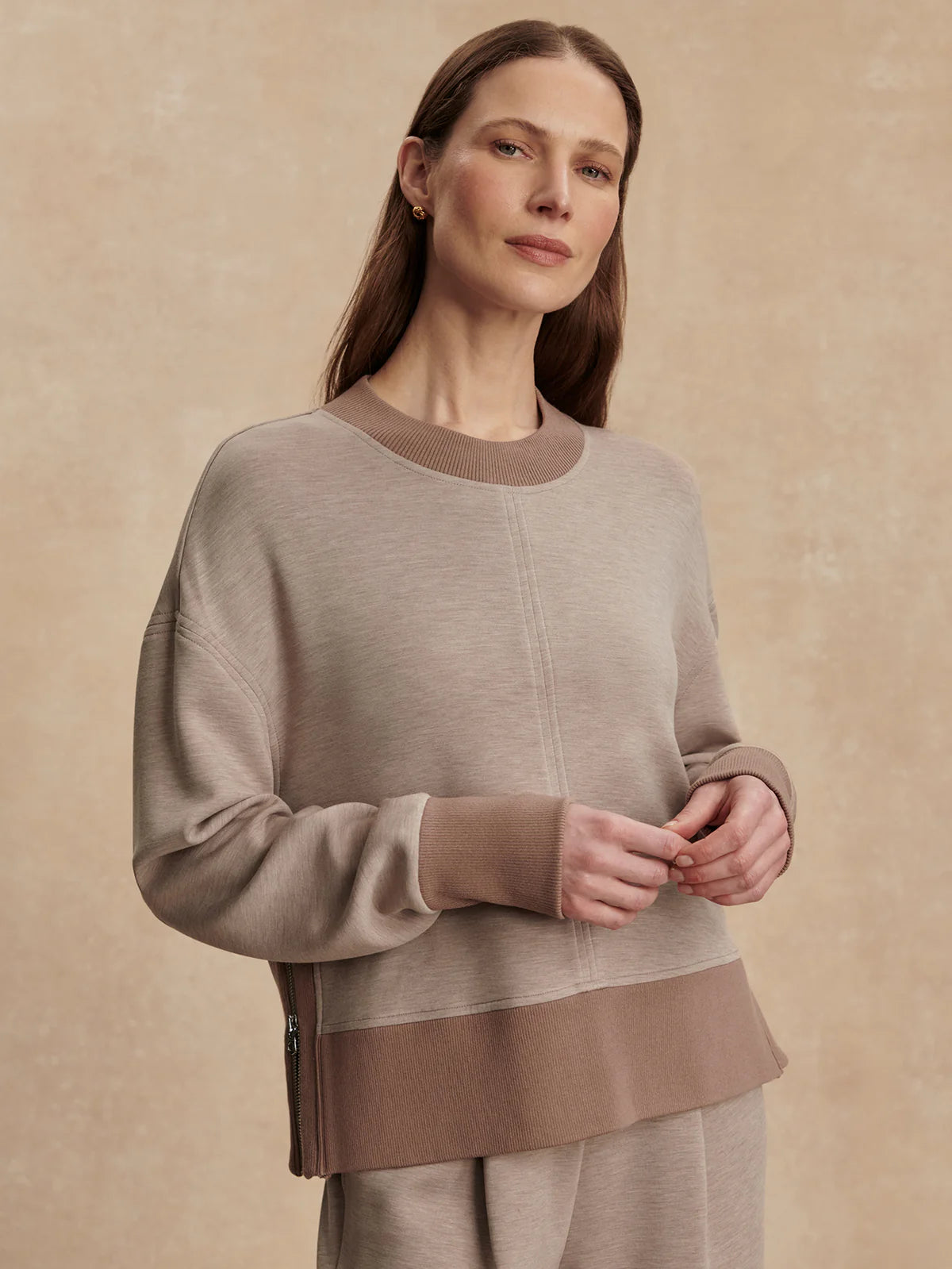 Varley Philippe Crop Sweat - Taupe Marl/Ginger Snap